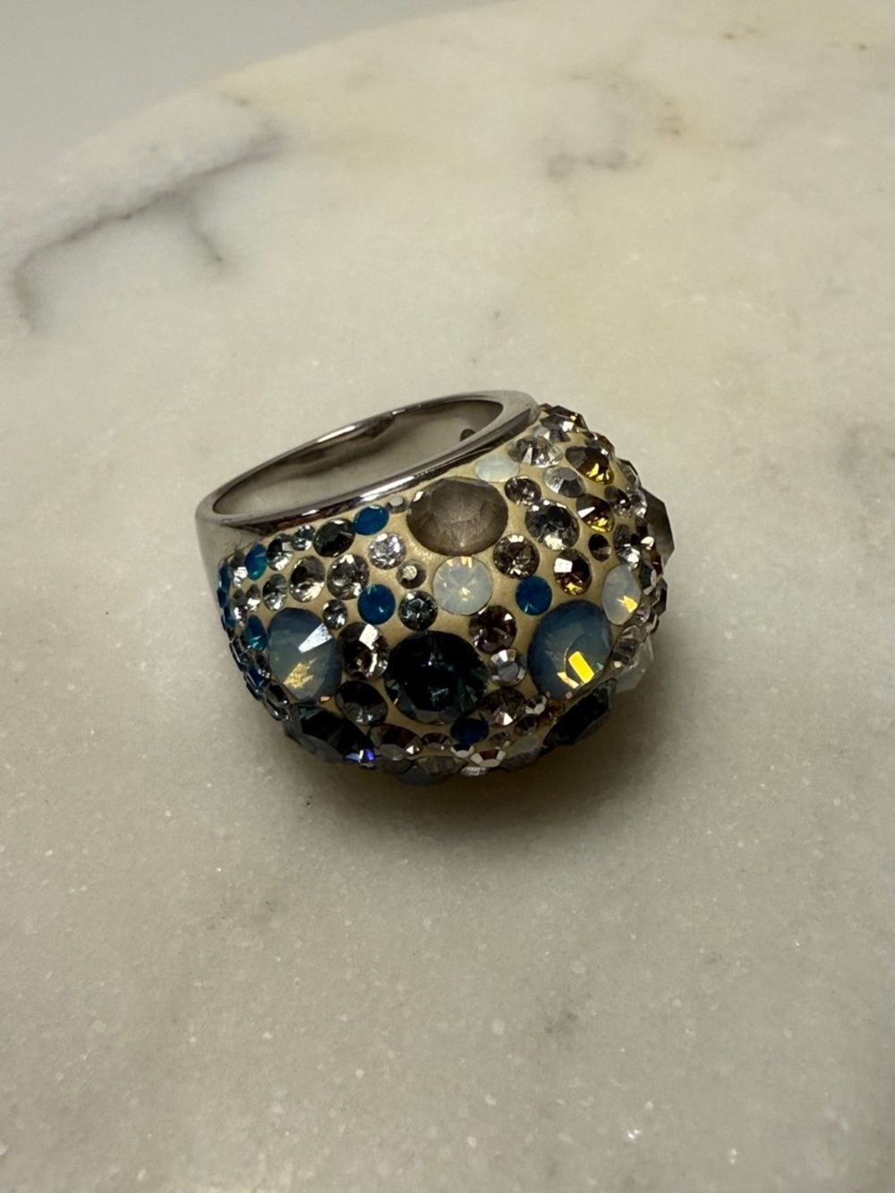 Swarovski Blue & Silver Dome Crystal Ring
